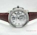 Best Copy Cartier Calibre de White Face Brown Leather Band Watch